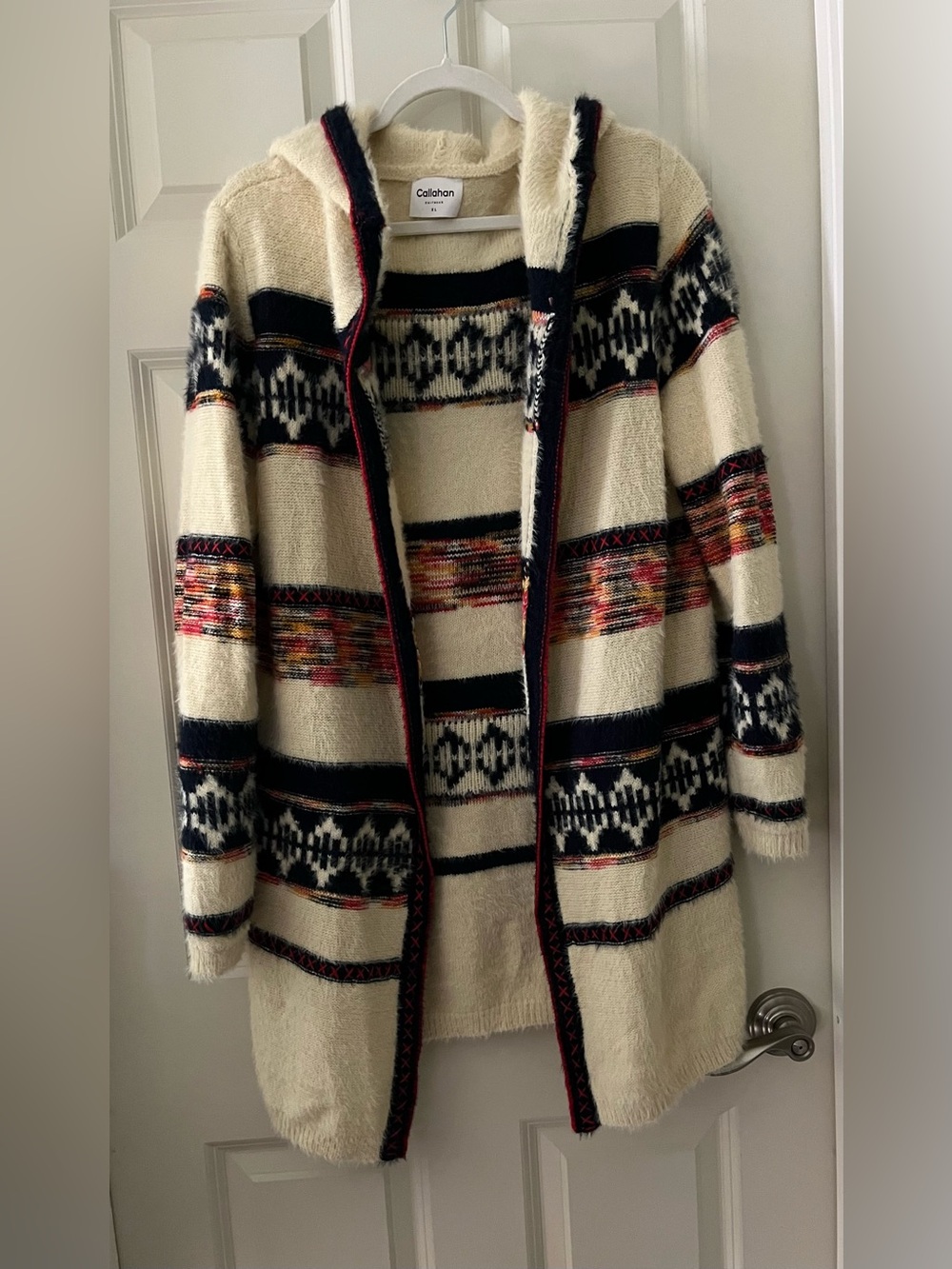Anthropologie Callahan Novelty Duster Sweater cream-colored open-front duster XL